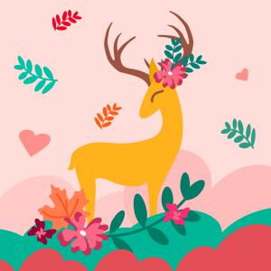 Illustration KIDS Cerf, dans la forêt rose